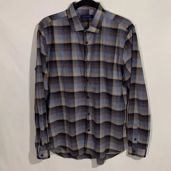 Patrick  Assaraf Other - Patrick Assaraf Long Sleeve Button Up Flannel Shirt Size Medium Blue Brown